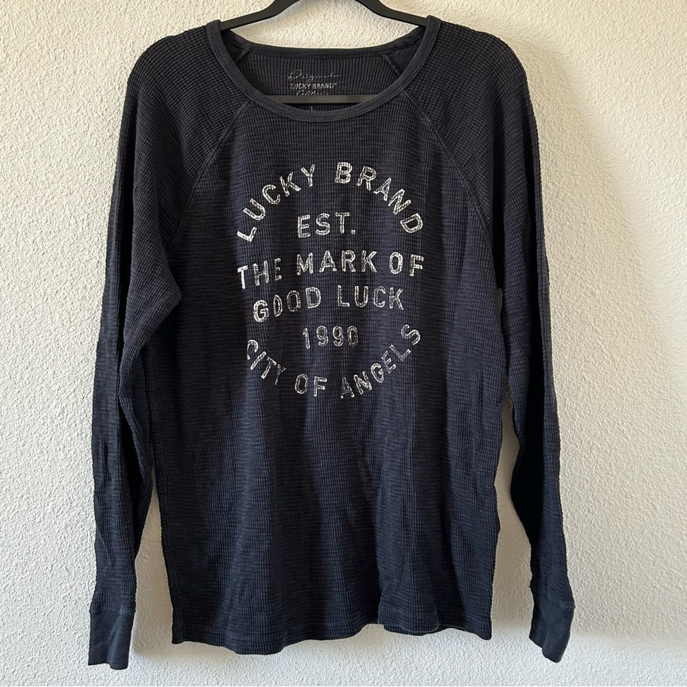 Lucky Brand Men’s Thermal Waffle Knit Shirt Large Long Sleeve Charcoal Gray